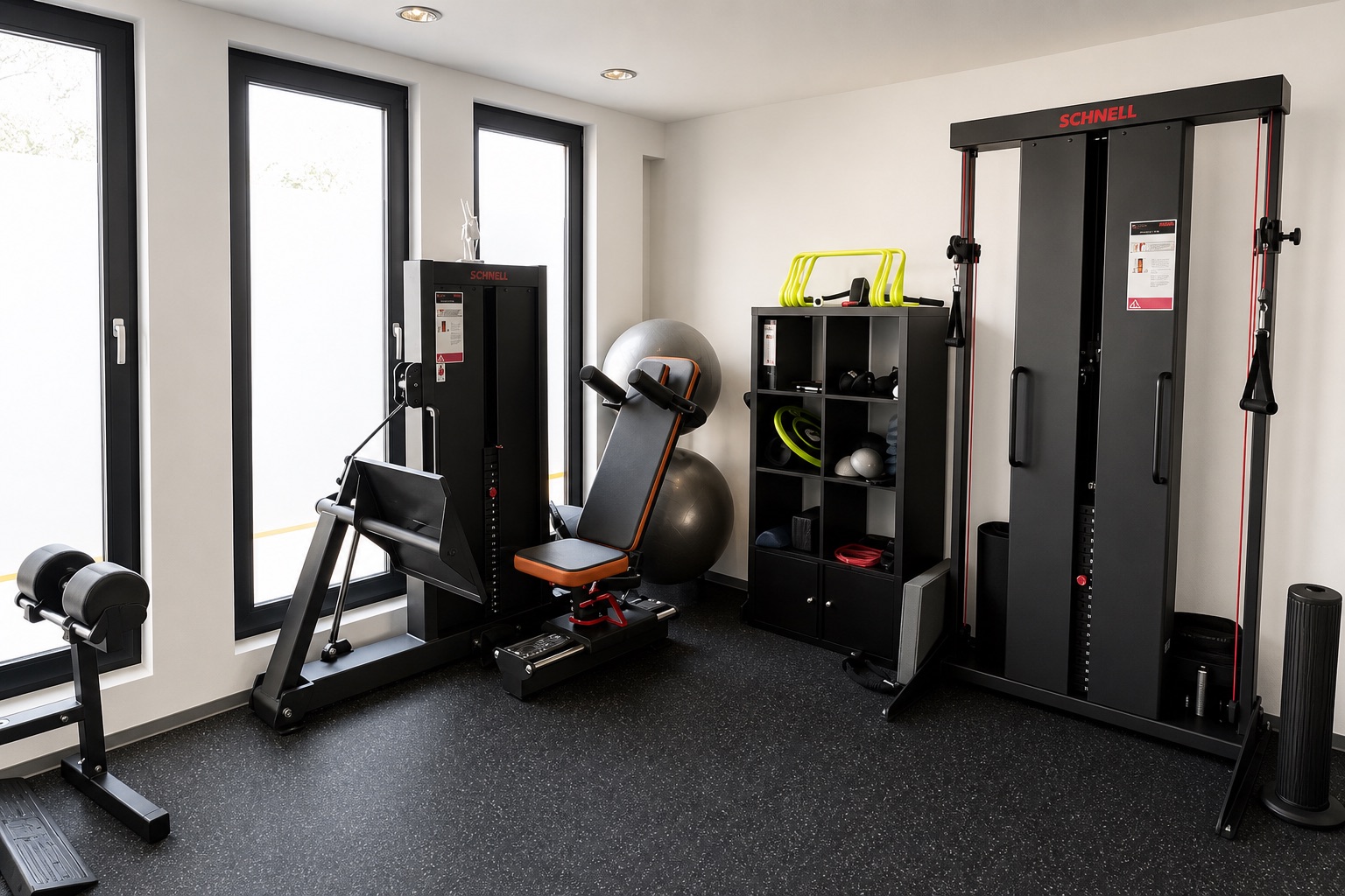 Krankengymnastik am Gerät mit Seilzug und Beinpresse bei CF Physio